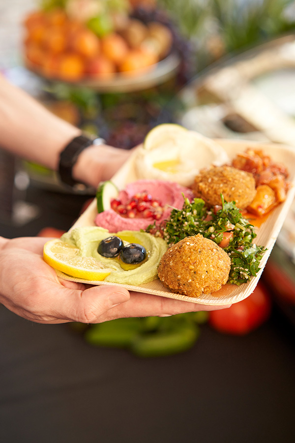 Mezze street food plate at the summer festival Hundstage